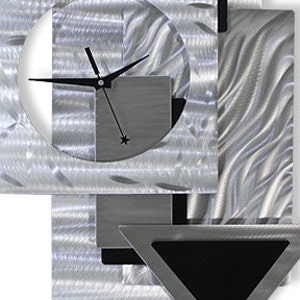 Metal Wall Clock Functional Art Silver & Black Modern Metal Art Hanging Timepiece Dynamic Notions 2 by Jon Allen image 6