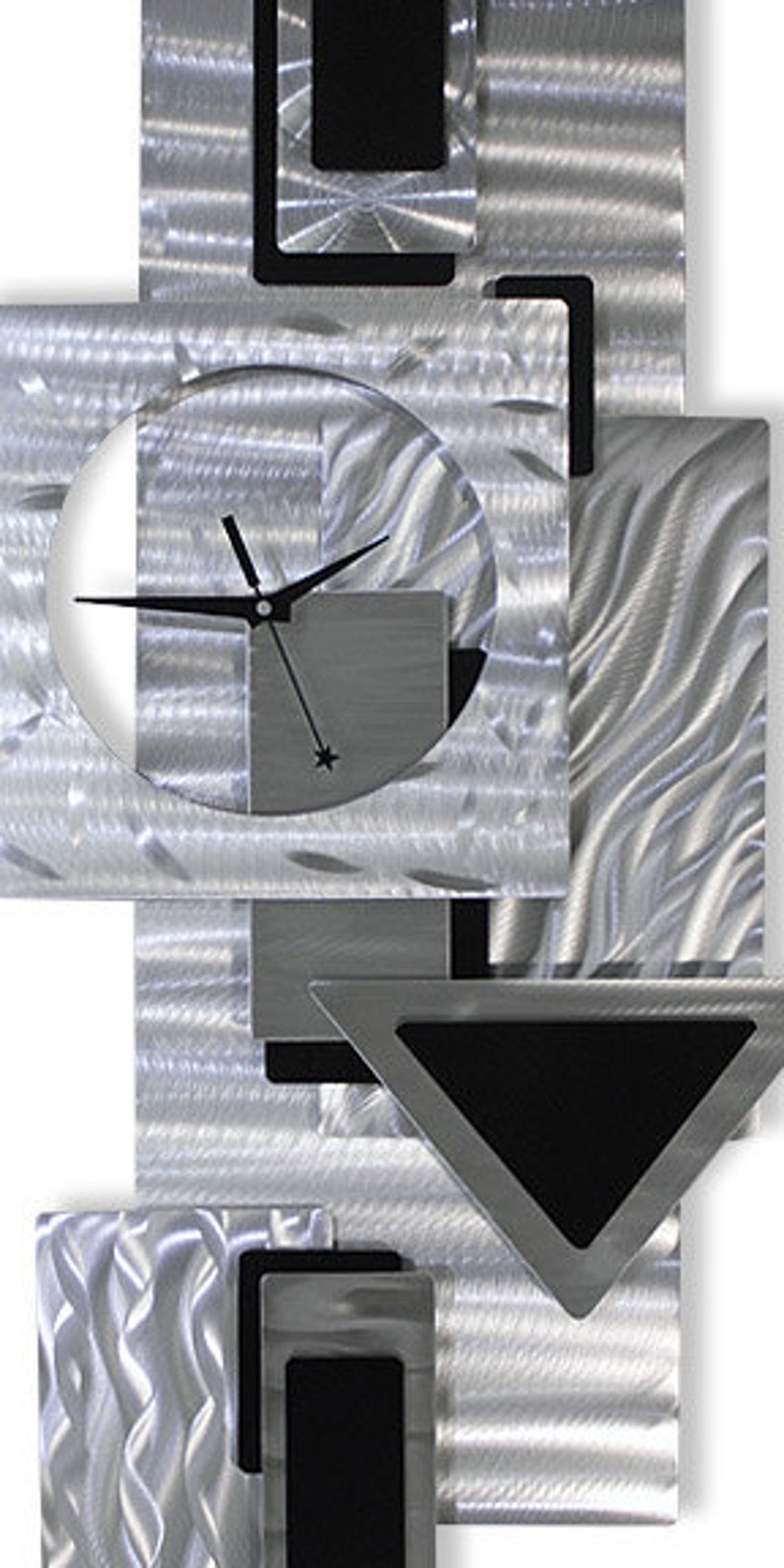Metal Wall Clock Functional Art Silver & Black Modern Metal Art Hanging Timepiece Dynamic Notions 2 by Jon Allen image 6