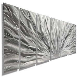 Large Metal Wall Art, Multi Panel Wall Art, Indoor Outdoor Art, Abstract Wall Hanging Sculpture Silver Plumage by Jon Allen image 1