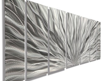 Large Metal Wall Art, Multi Panel Wall Art, Indoor Outdoor Art, Abstract Wall Hanging Sculpture - Silver Plumage by Jon Allen