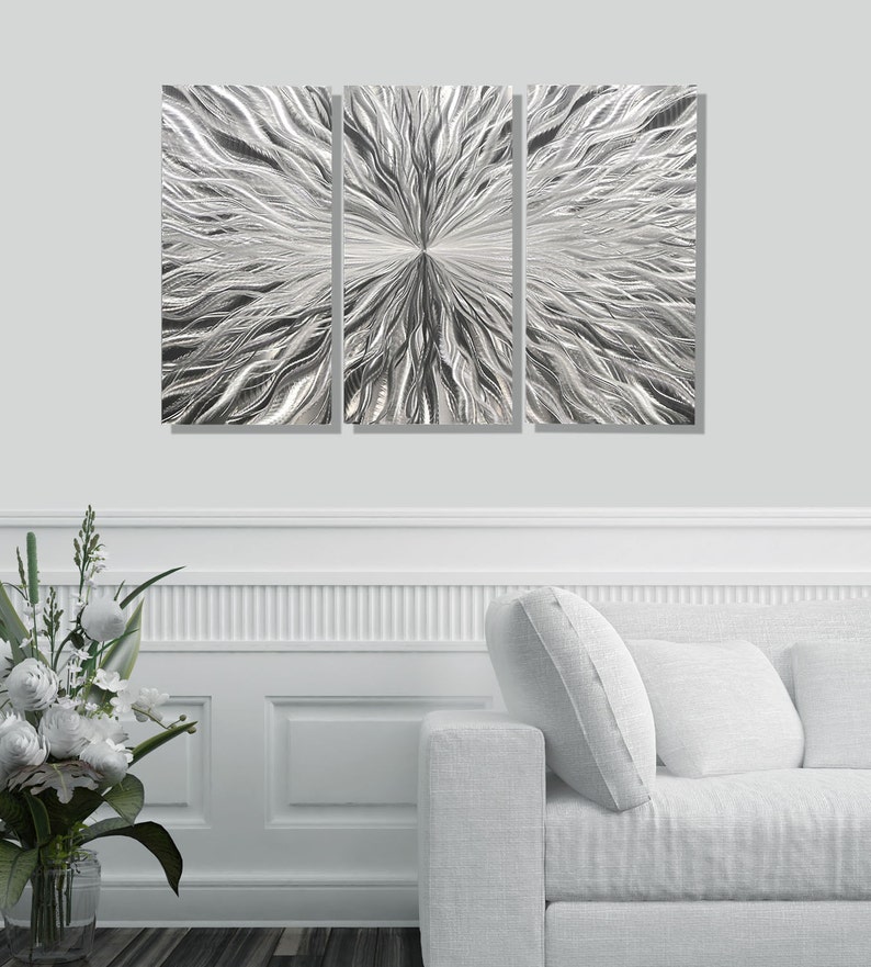 Large Artwork 3D Metal Wall Art Silver Painting Indoor Etsy
