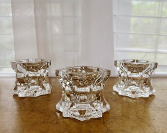 Set of 3 vintage crystal star shaped candleholders