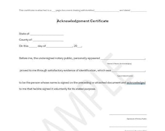 Notary Public Acknowledgement Certificate