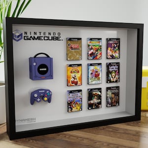 Aangepaste 3D-lijst - Mini GameCube met controller en games naar keuze - Gaming-muurdecoratie, Retro Geek-cadeau