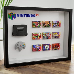 Cadre 3D personnalisé – Mini N64 avec manette & jeux au choix – Décoration murale gaming, cadeau geek rétro