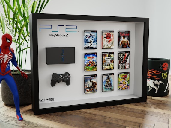 Cadre 3D personnalisé – Mini PS2 avec manette & jeux au choix – Décoration murale gaming, cadeau geek rétro