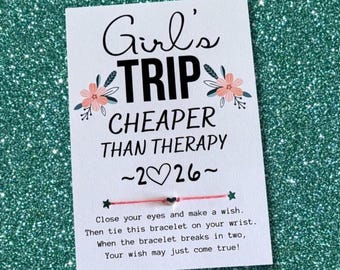 Un voyage entre filles moins cher qu'une thérapie, bracelet de souhaits, carte, cadeau escapade entre filles, cadeau pour amis, week-end entre filles, bracelet d'amie, cadeau pour meilleure amie