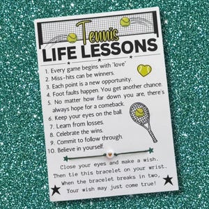 TENNIS LIFE LESSONS Card, Wish Bracelet, Tennis Gifts, End Of Season Tennis Team Gift, Tennis Player Gift, Tennis Team Party Favors, Tennis