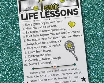 TENNIS LIFE LESSONS Card, Wish Bracelet, Tennis Gifts, End Of Season Tennis Team Gift, Tennis Player Gift, Tennis Team Party Favors, Tennis