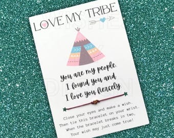 LOVE MY TRIBE Card, Wish Bracelet, Girls Weekend, Girls Trip, My Tribe, Friendship, For Friend, Galentine's Day, Party Favor, Tribe Gift