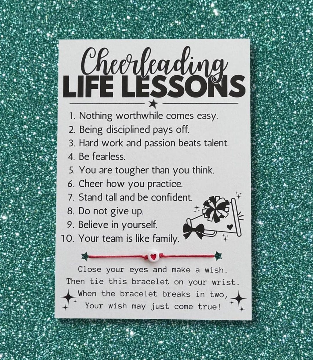Cheerleading LIFE LESSONS Card, Wish Bracelet, Cheerleading Gifts ...