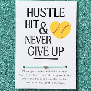 Softball Gift, Wish Bracelet, Hustle Hit & Never Give Up, Softball Wish Bracelet, End Of Season, Softball Team Player Gift, Team Party Favor
