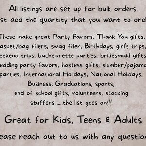 May include: Text on a beige background states listings are set up for bulk orders. It lists occasions like birthdays, weddings, and holidays. The text encourages customers to add the desired quantity. It is great for kids, teens, and adults.