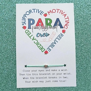 PARA Professional Crew Heart Card, Wish Bracelet, Paraprofessional Appreciation Gift, Paraprofessional Gift, Thank You Gift for Paraeducator
