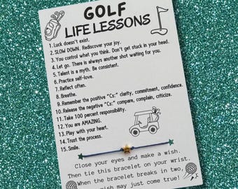 GOLF LIFE LESSONS Card, Wish Bracelet, Golf Gift, Golfing Team Player Gift, Golf Team Party Favor, Golf Inspirational Gift, Golf Gift, Golf