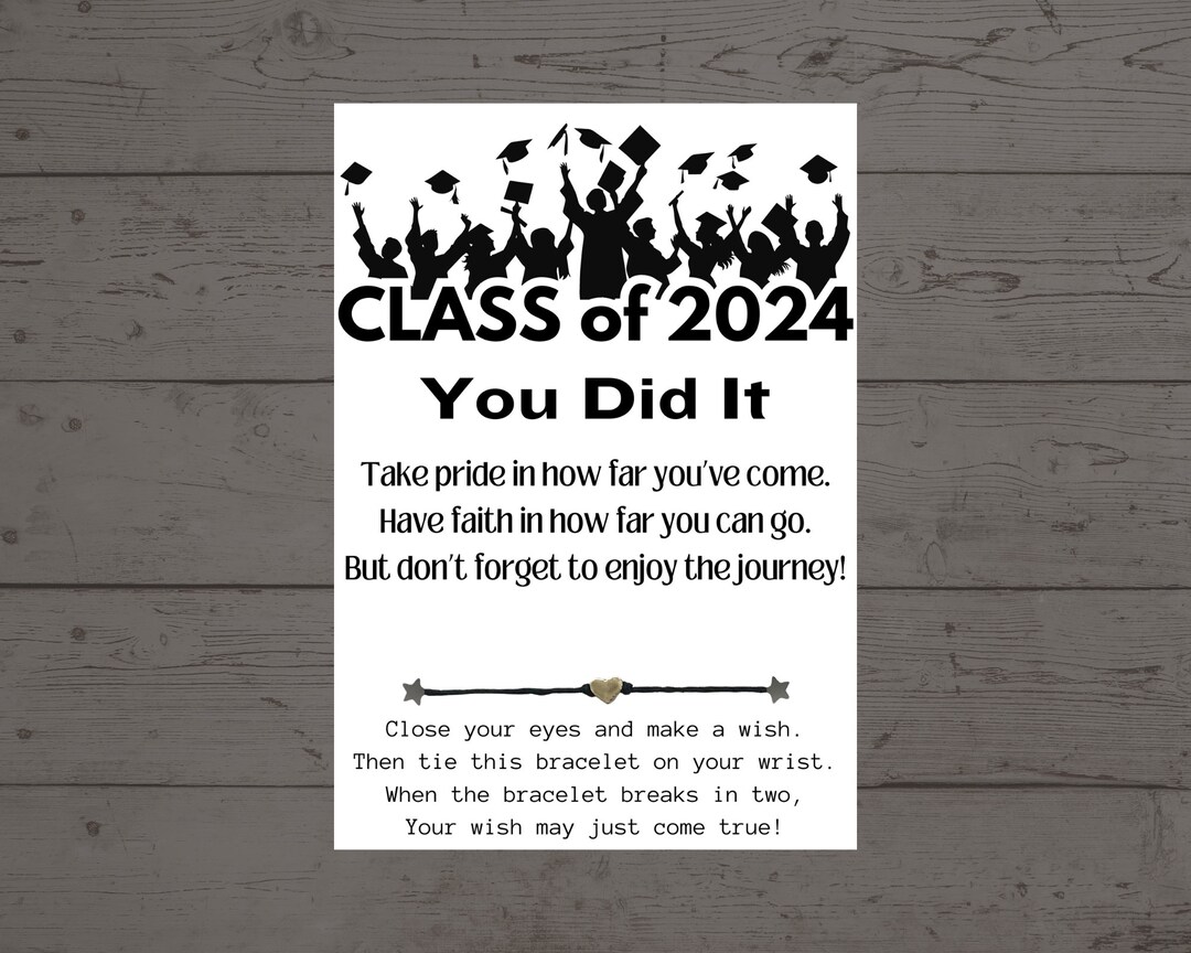 Class of 2024 You Did It, Wish Bracelet, Graduation Card, High School ...