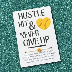 Softball Gift, Hustle Hit & Never Give Up, Wish Bracelet, Softball Team, End Of Season-Game Day Gift, Softball Player, Party Favor, Softball