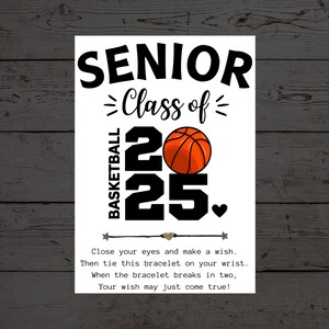 BASKETBALL SENIOR Class of 2026 Gift, Wish Bracelet, Basketball Senior Night Gift, End of Season Basketball Gift for Senior, Basketball Gift