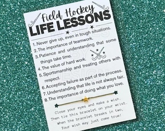 Field Hockey LIFE LESSONS Card, Wish Bracelet, Field Hockey Gift, Field Hockey Team Player Gift, Field Hockey Team Party Favor, Field Hockey