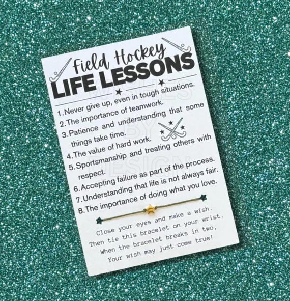 Field Hockey LIFE LESSONS Card, Wish Bracelet, Field Hockey Gift, Field Hockey Team Player Gift, Field Hockey Team Party Favor, Field Hockey
