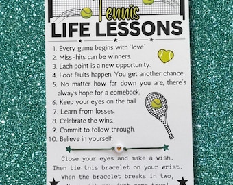 TENNIS LIFE LESSONS Card, Wish Bracelet, Tennis Gifts, End Of Season Tennis Team Gift, Tennis Player Gift, Tennis Team Party Favors, Tennis