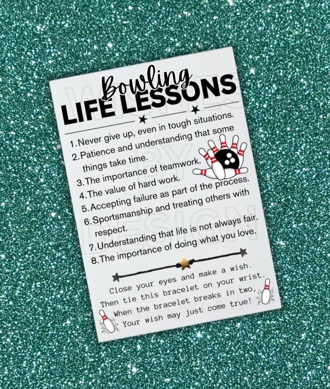 Bowling LIFE LESSONS Card, Wish Bracelet, Bowling Gifts, Bowling Team ...
