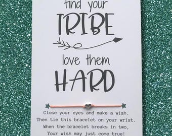 Find Your TRIBE Love Them HARD Card, Wish Bracelet, Girls Weekend, Girls Trip Gift, Friendship Tribe Gift, Bachelorette Gift, Girl Tribe
