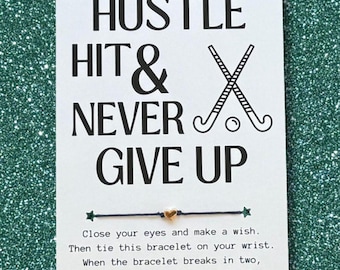 Field Hockey Card, Wish Bracelet, Hustle Hit & Never Give Up, Field Hockey Player Gift, Field Hockey Party Favor, Field Hockey Team Gift