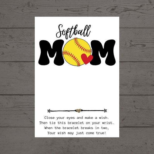 Softball MOM Card, Softball Mom Wish Bracelet, End Of Season Gifts for Mom, Senior Night | Graduation Gift, Team Mom Gifts, Gift for MOM