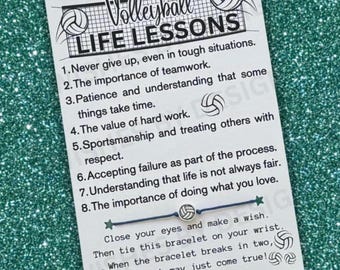 Volleyball LIFE LESSONS Card, Wish Bracelet, End Of Volleyball Season Team Gift, Volleyball Player Gift, Volleyball Party Favor, Volleyball