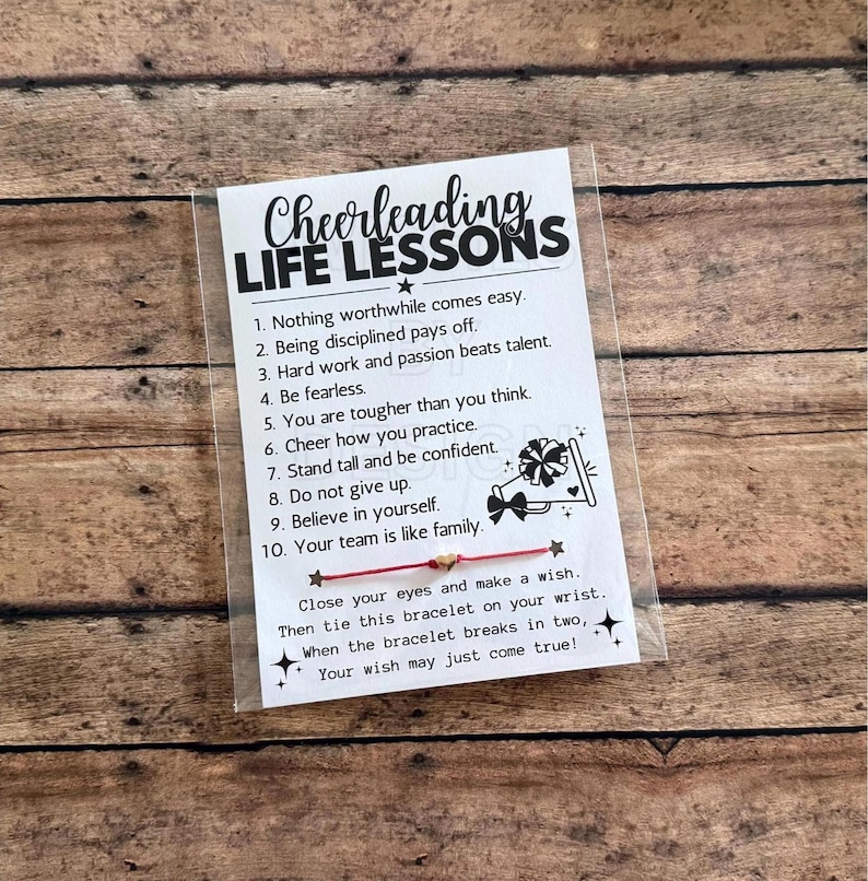 Cheerleading LIFE LESSONS Card, Wish Bracelet, Cheerleading Gifts ...
