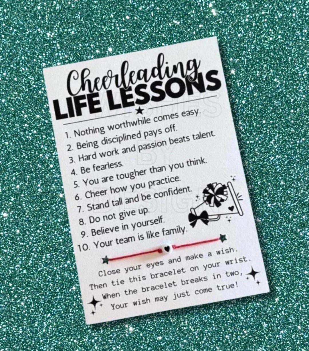 Cheerleading LIFE LESSONS Card, Wish Bracelet, Cheerleading Gifts ...