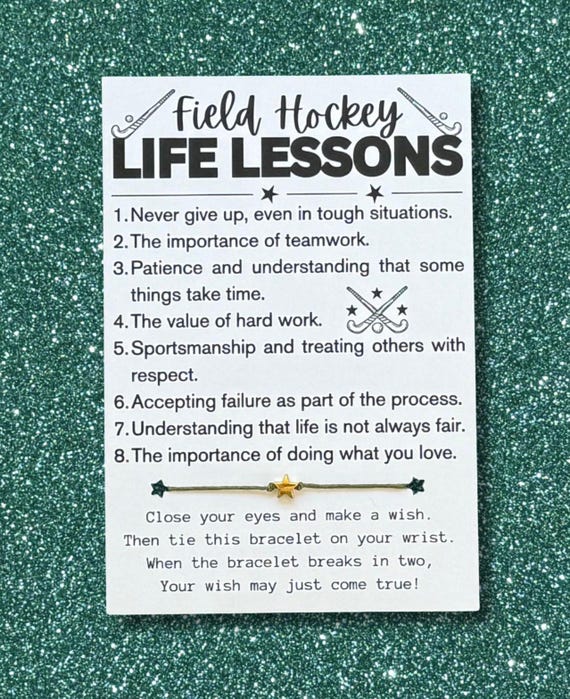 Field Hockey LIFE LESSONS Card, Wish Bracelet, Field Hockey Gift, Field Hockey Team Player Gift, Field Hockey Team Party Favor, Field Hockey