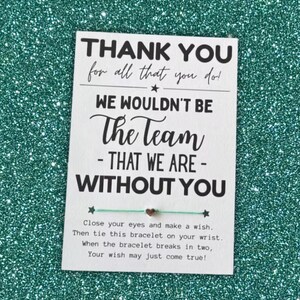 Thank You Card, Wish Bracelet, Team Appreciation Gift, Office Team Gift, Thank You Gift, Volunteer Gift, Employee Gift, Staff Appreciation