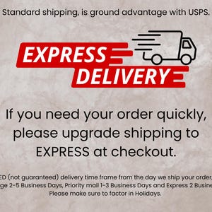 May include: A graphic with the words "EXPRESS DELIVERY" in red and white, accompanied by a black truck illustration. The text advises upgrading shipping for quick delivery at checkout.