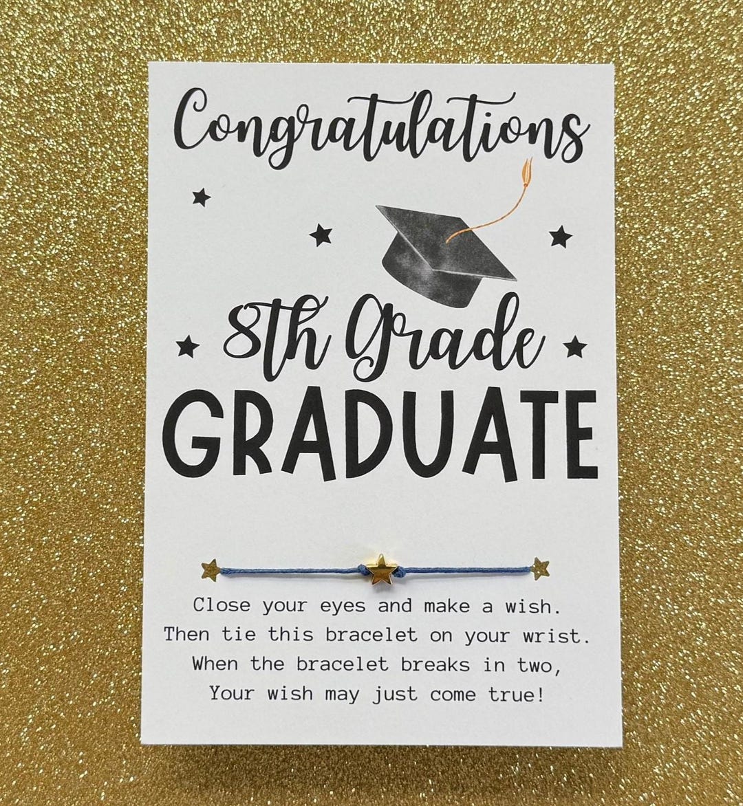 8th Grade GRADUATE Card, Wish Bracelet, Graduation Gifts, Graduation ...