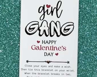 Girl Gang, Galentine's Day Gift, Galentine Card, Wish Bracelet, Galentine's Day, Galentines Day Gift for Friends, Galentine Party Favor Gift