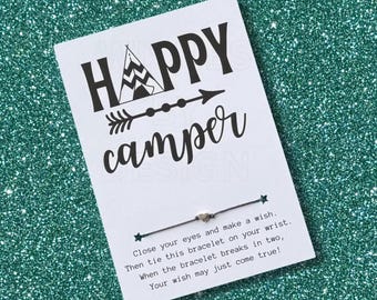 HAPPY Camper Card, Wish Bracelet, Camp Crew Gift, Summer Camp, Camp Gift, Summer Camp, Friends Weekend Gift, Outdoor School, Party Favors