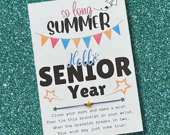 Adiós VERANO Hola ÚLTIMO AÑO Tarjeta, Pulsera de los Deseos, Regalo de 12º Grado, Regalo del Primer Día de Clases, Regalo de Regreso a Clases, Regalo de Fin de Verano