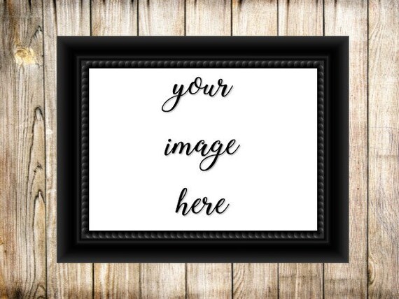 Digital Mockup Black Frame Wood Background