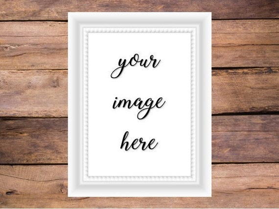 Digital Mockup White Frame Mockup Wood Background Digital Mockup White Frame Mockup Wood Background