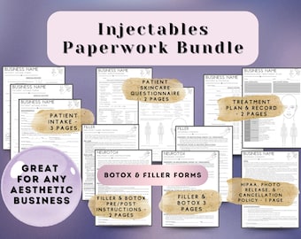Injectables Form Bundle Botox Filler Digital Consent Forms Aesthetic Med Spa Paperwork Printable & Editable PDF Ready to Print Pre/Post Care