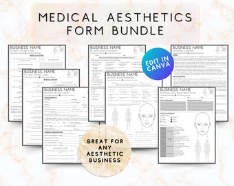 Editable Minimalist Med Spa Paperwork Bundle | Black & White Intake, SOAP Notes Client Questionnaire | Aesthetic Service Forms