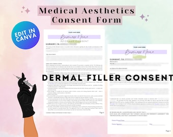 Bewerkbaar toestemmingsformulier voor huidvuller: Med Spa-sjabloon (digitale download)