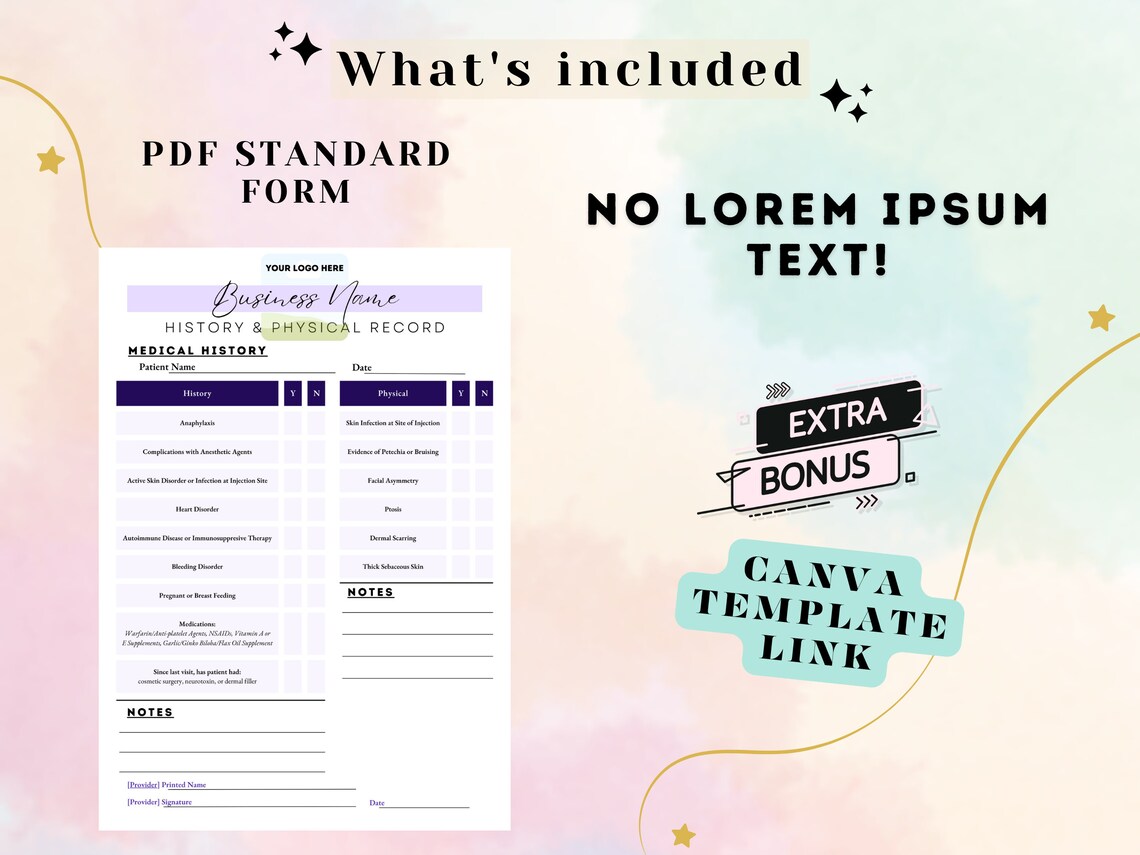Editable Physical Form Editable History & Physical Form: Med Spa Aesthetics Template (digital ...