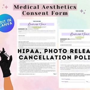 Digital Aesthetics Form Bundle - Informed Consent, HIPAA Release, Cancellation Policy Med Spa Instant Download Injector Legal Documentation