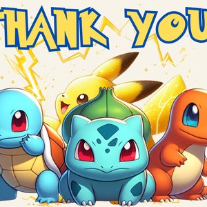 Carte de remerciement Pokémon 14,8 cm x 10,5 cm - Merci d'anniversaire - Modifiable