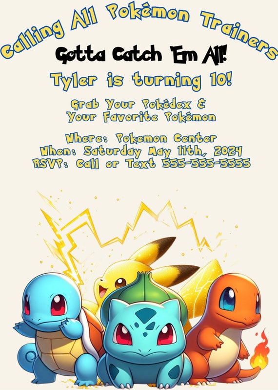 Pokmon Birthday Invite 4x6 - Editable Template - Birthday Party - Gotta Catch 'Em All! Pokmon Birthday Invite 4x6 - Editable Template - Birthday Party - Gotta Catch 'Em All!