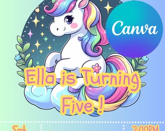 Unicorn Birthday Invite - Canva Editable - Kid's Birthday - Girl Party 4x6