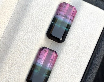 6.4 Carats Natural Tri Color Tourmaline emerald cut pair